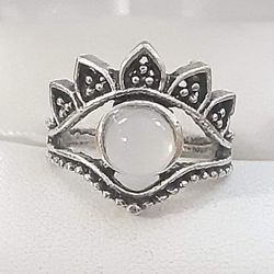 Iodized Sterling Silver Natural Moonstone Crown Ring 