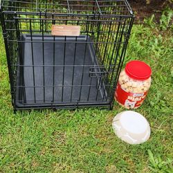 24" Metal Folding Dog Pet Crate Kennel Carrier, Dish, Treats