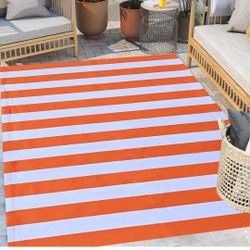 Orange And White Steiped Indoor & Outdoor Rugs