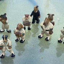 vintage collectible hand-carved wooden dog baseball players