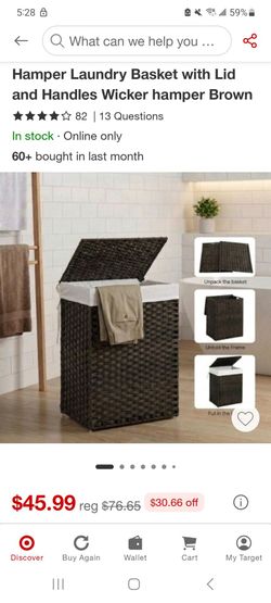 Hamper Laundry Basket with Lid and Handles Wicker Hamper Brown