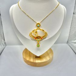 Chinese Style Fan White Jade Gold Chain Necklace