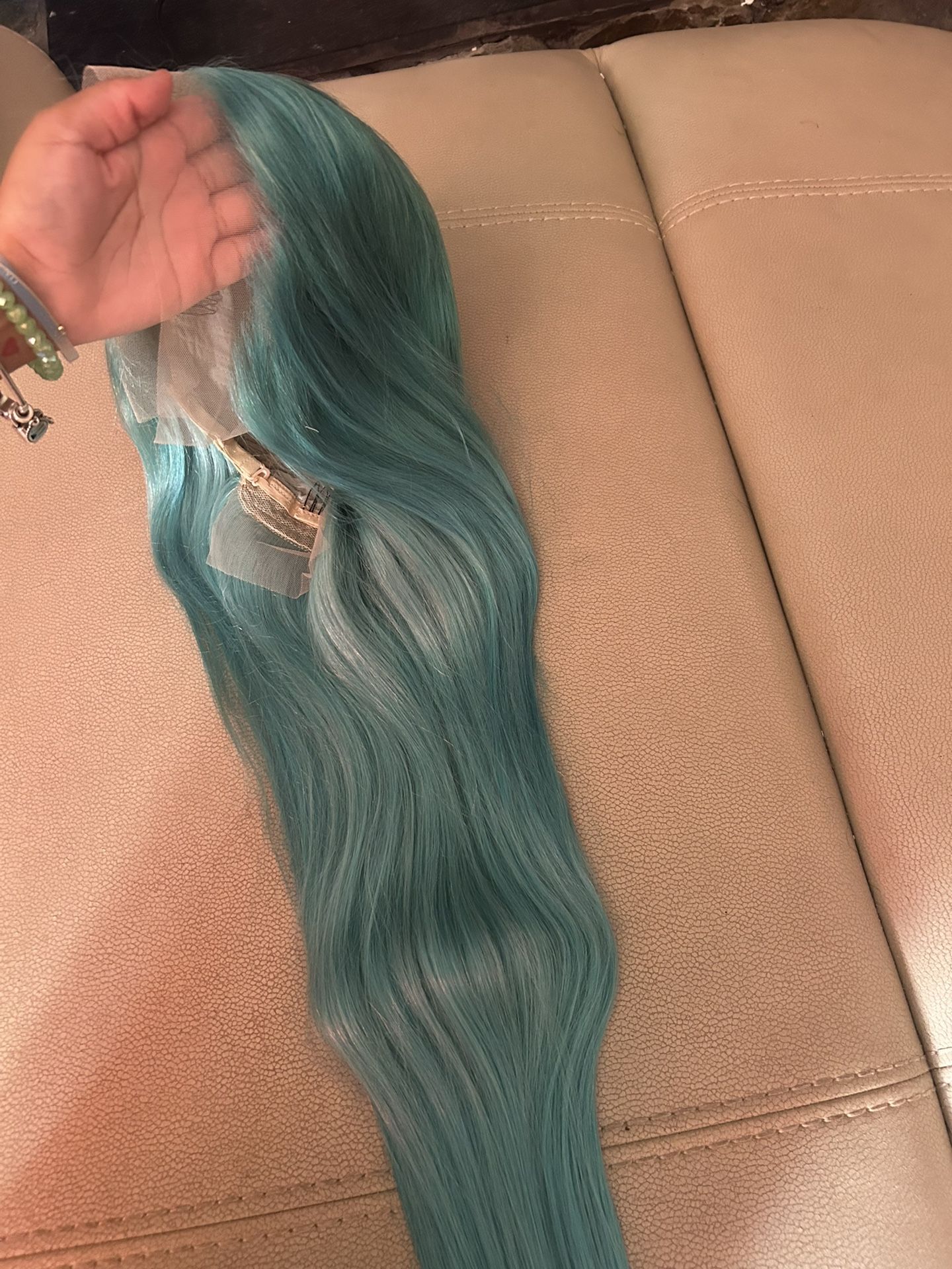100% Human Hair 30 Inch Turquoise Wig
