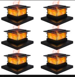 Solar Flame Effect Post Cap Lights – Set of 6