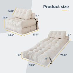Dark grey Beige Folding Sofa Bed, Convertible Chair Bed with Pillow Foldable Couch with Back Support, Portable Fold Out Chair Comfy Floor Sofa for Liv