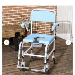 Accessibility Commode Wheelchair, Rolling Shower Wheelchair with 4 Castor Wheels