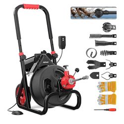 75 ft x 1/2” Electric Sewer Drain Snake Auger with 8 Cutters and 1 Root Killer 2-4 inch Pipes Auto Feed Plumbing Drain Cleaner Machine