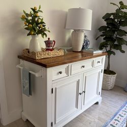 Solid Wood Farmhouse Sideboard or Kitchen Island (White) with Wood Block Top