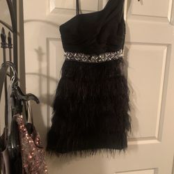 Black Feather One Shoulder Cocktail Dress Size 3