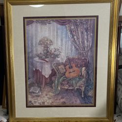 Art print Music Room V: Morning Serenade by Lena Liu Guitar Chair Music Room Series 38” x 31.5”
