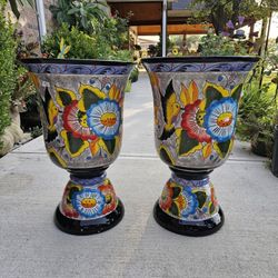 Talavera Black Rim Hummingbird Urns. Clay Pots. Planters. Plants, Pottery $65 cada una