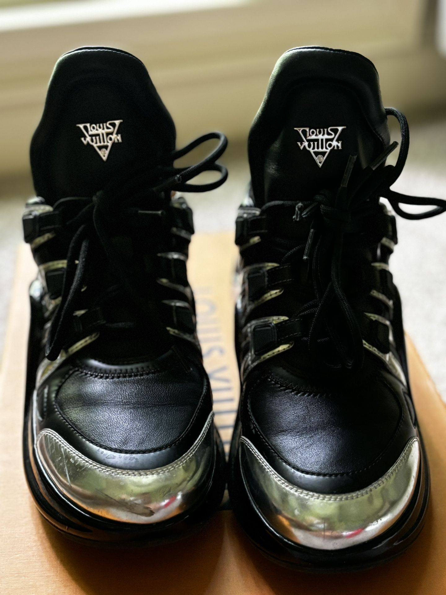 Louis Vuitton LV Trainer Sneakers β Metallic Toe β Size 37 1/2)