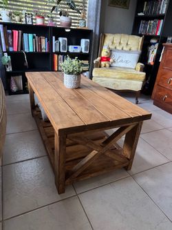 Solid Wood Farmhouse Coffee Table – Golden Oak Finish