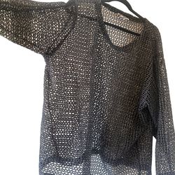 Vintage black and gold Mesh Long Sleeve Top Plus Size 22 Womens sheer Italy