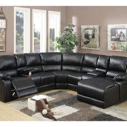 Black Sectional Sofa With Recliner And Chaise (Free Delivery)