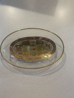 “Vintage Georges Briard Sun Lyre Gold Glass Dish / Ashtray MCM”