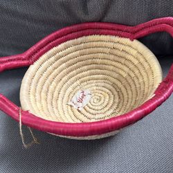 Ten By Three Handmade Basket with Handles Red accents