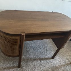 Brown Wood And Rattan Desk