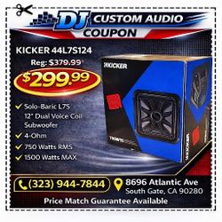 Kicker Solo-Baric L7 L7S12 12" Dual Voice Coil Subwoofer 1500 Watts 44L7S124 🚨 Payment Options Available 🚨 No Credit Needed 🚨 