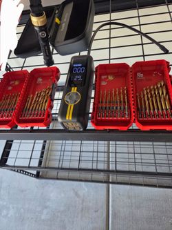 2 Milwaukee Shockwave impact duty titanium drill bit sets both 23 piece / Hotligh led work light/Fanttik X8 Apex protable tire inflator for sale