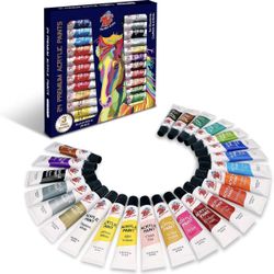 TBC The Best Crafts Acrylic Paint Set, 24 Vibrant Colors(12ml/0.4oz Tubes) Basic and Metallic Acrylic Paints for Artists, Ideal Acrylic Art Set for Ca