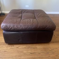 Large Brown Leather Foot Stool