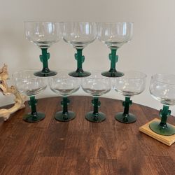 Cool Vintage Libbey Green Cactus Stem Margarita Glasses 1990s Barware Set of 8 