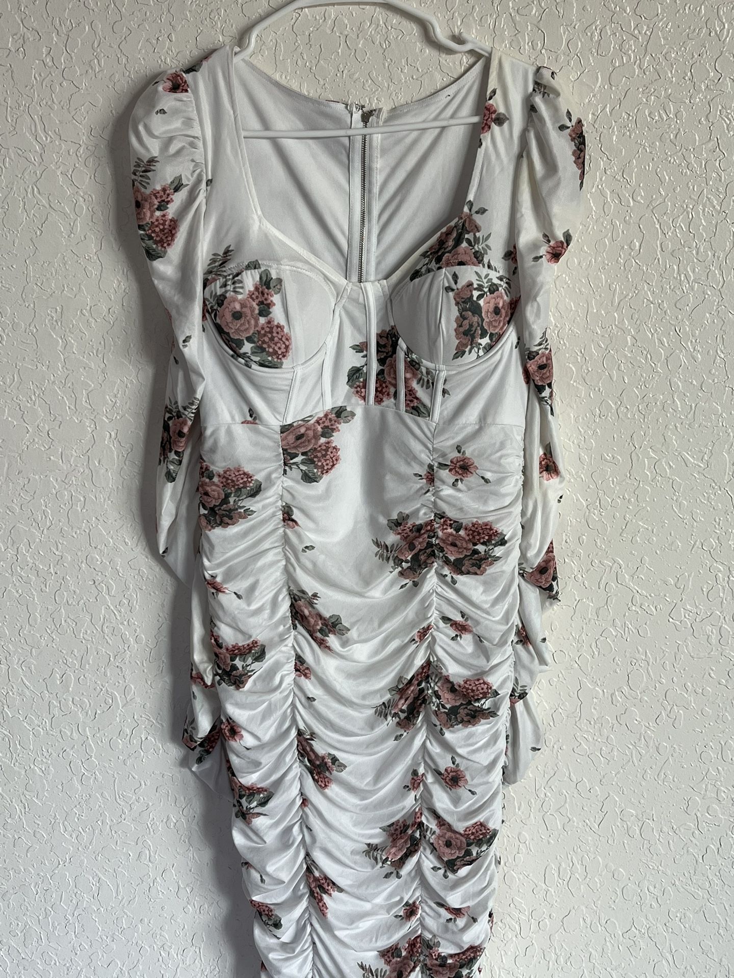 Mesh Midi Dress White With Flowers 