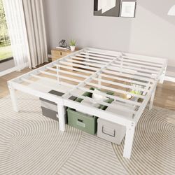 14" Queen Size Metal Platform Bed Frame with Under-bed Storage, Heavy-duty, No Box Spring Needed, Easy Assembly, White