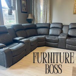 Dark Grey Sectional Sofa With 4 Power Recliner Chairs