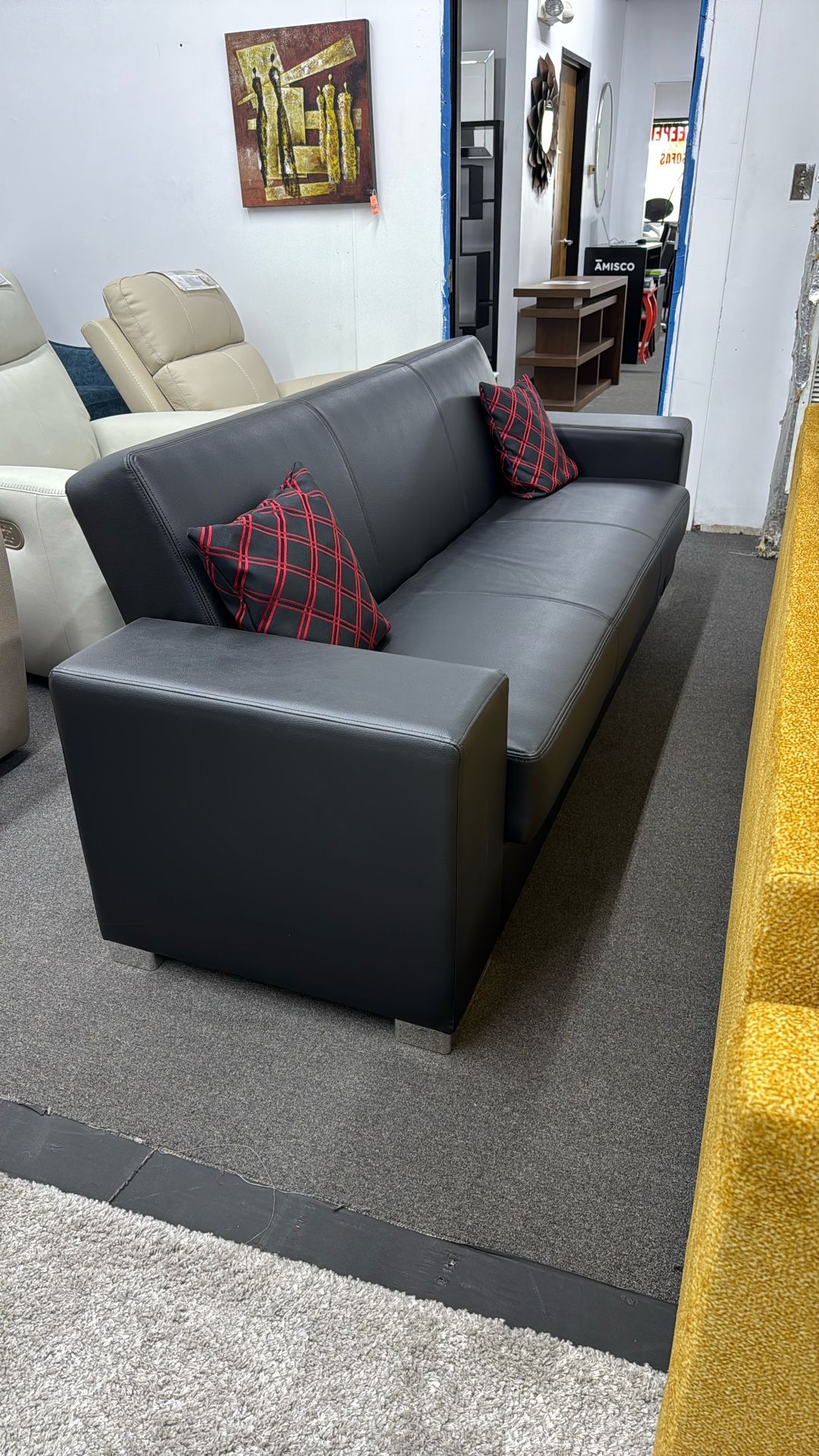 3 Seats Sleeper Sofa In Black Leatherette.