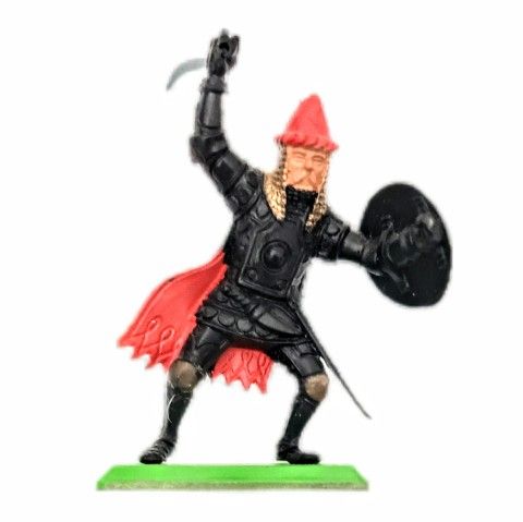 Vintage 1971 Britains Ltd. Deetail Toys - PVC Medieval Black Knight w/Sword Figure on Metal Stand