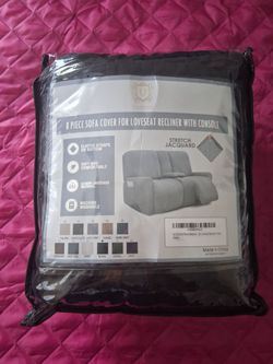 Jacquard Design Reclining Loveseat with Middle Console Slipcover, 8-Piece Stretch Sofa Covers, 2 seat Loveseat Recliner Cover, Washable (Style 3) (Bla