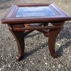 End Table - heavy wood & glass