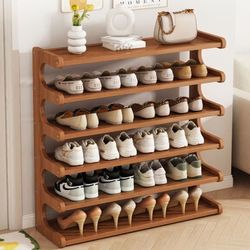 6 Layer Bamboo Shoe Rack, Bamboo Shoe Storage Solution, Multi-layer Independent Sorting Rack, Easy to Assemble, Saves Space, Suitable for Entrances, L