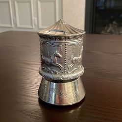 Antique Silver Plated Carousel Carillon / Coin Bank Merry-Go-Round - Music box 