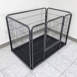 (Brand New) $110 Heavy Duty Pet Playpen w/ Plastic Tray, Dog Cage Kennel 4 Panels,  L49” x W32” x H35”