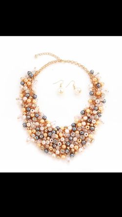 Multi colored pearl necklace earring set! Brand new!