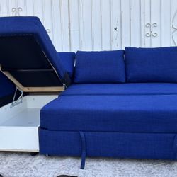 IKEA Rare Blue Friheten Sleeper Pull Out Bed Sectional Sofa Couch L Shape 