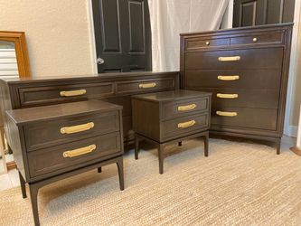 Dark Wood Bedroom Dresser Set with Gold Hardware