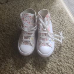 Girls Converse, White And Colored Hearts, Size 13y