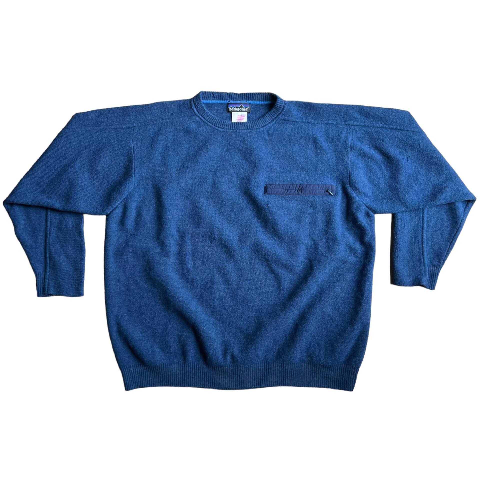 Vintage Patagonia Ridgeway Crew Neck Sweater Army Blue 100% Wool Men's Size L