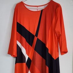 Geometric Orange Black White Dress Size 1XL