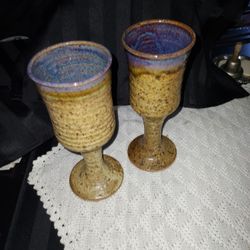 SPECKLED STUDIO ART POTTERY STONEWARE GOBLETS