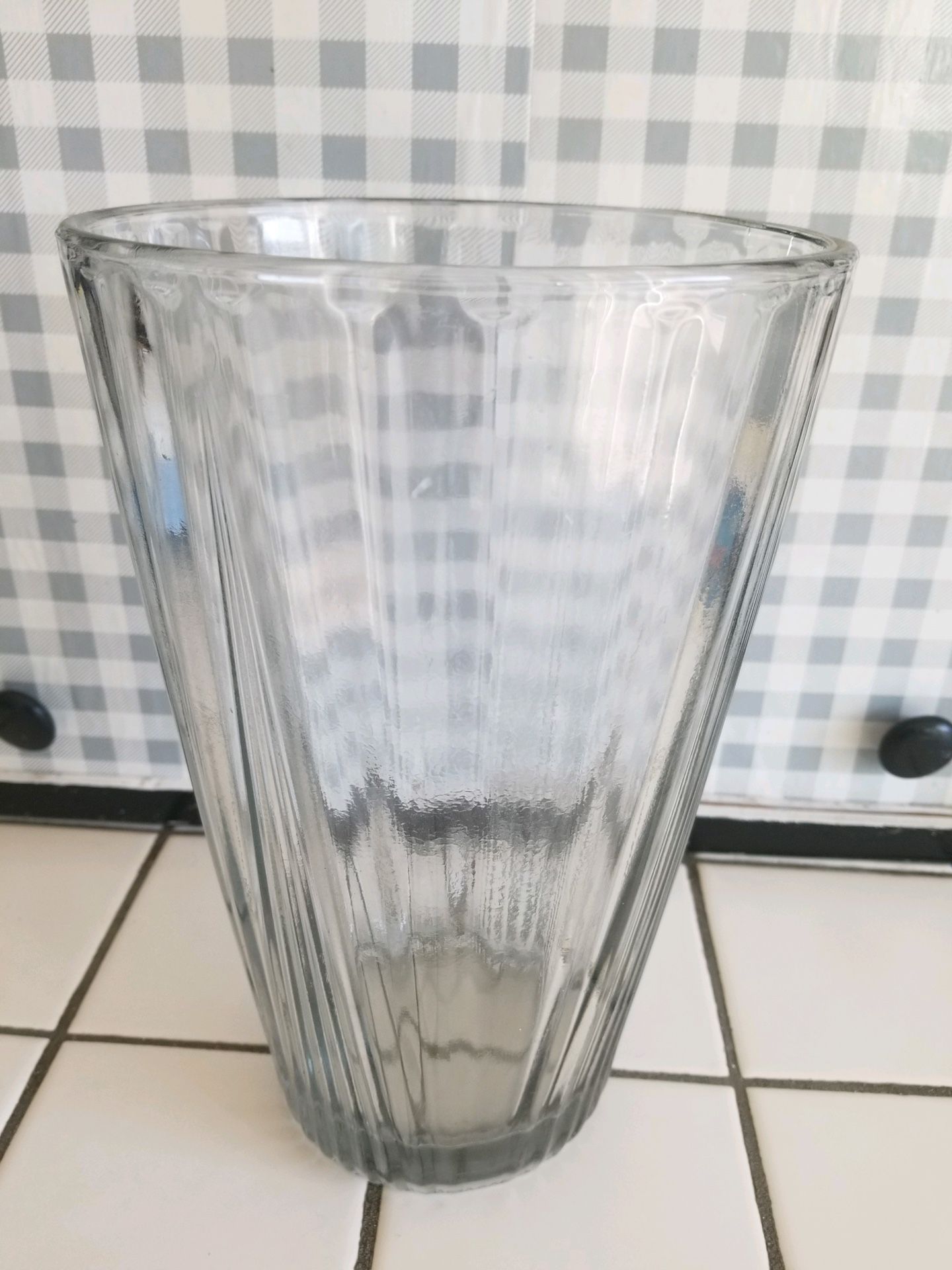 Glass vase (I have 2 of these). 10" tall x 6.5" wide at top.