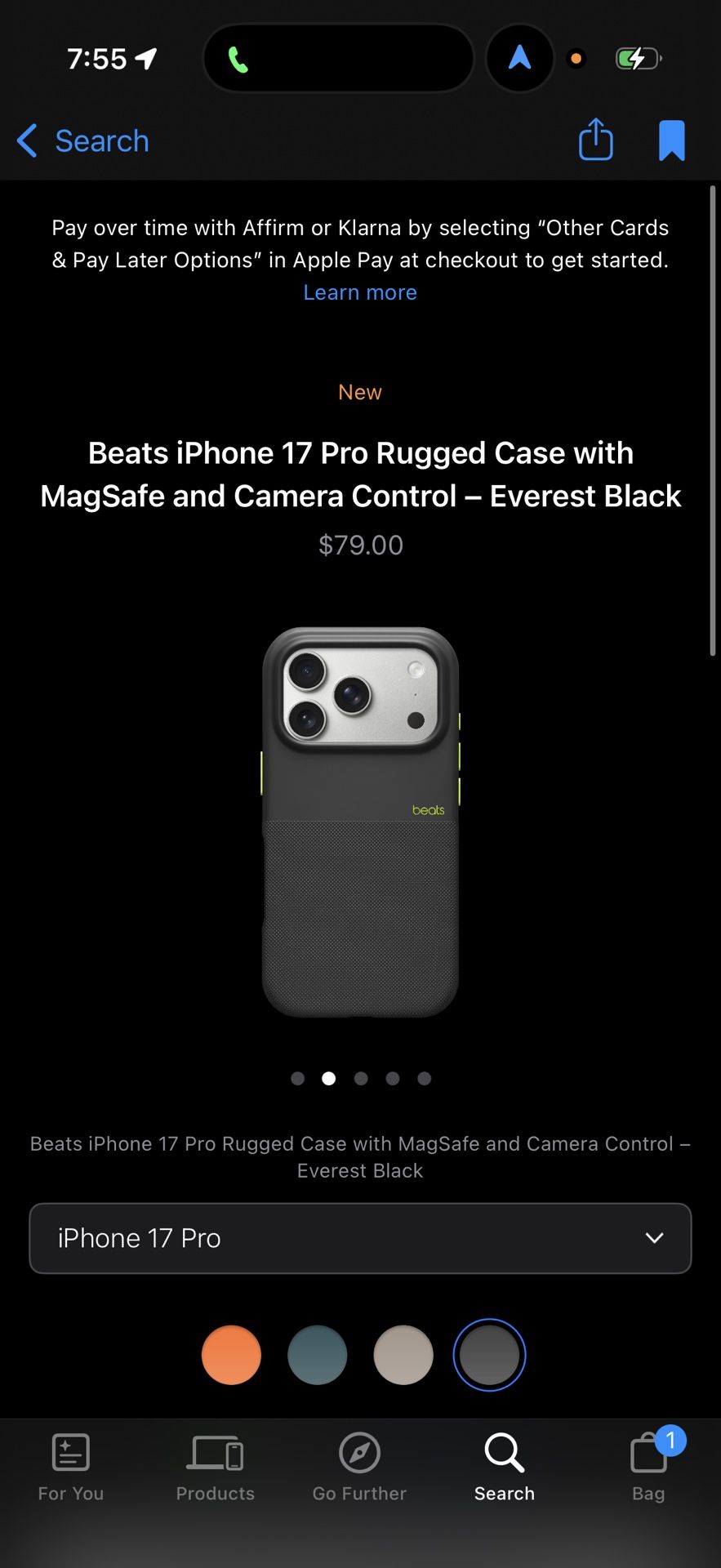 Beats iPhone 17 Pro Rugged Case with MagSafe and Camera Control - Everest Black