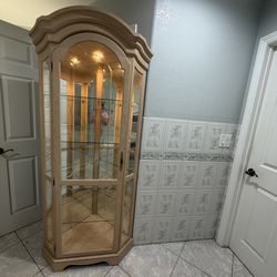 glass curio cabinet solid oak wood