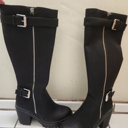 New Mix No. 6 Miln Black Tall Boots Biker Moto Vegan Leather Womens 7.5 M /36