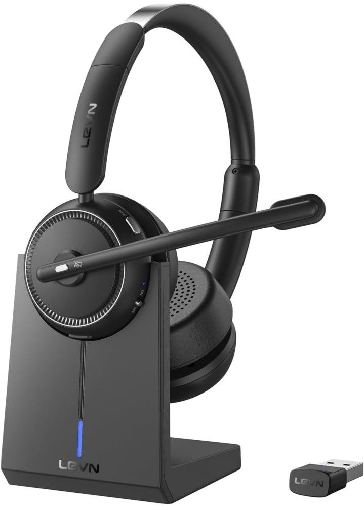LEVN [2024 Version Wireless Headset with Mic for Work, Bluetooth Headset with Microphone
