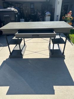 Gray Wood and Metal Writing Desk